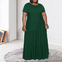 Plus Size Ruffle Round Neck Ruched Maxi Dress