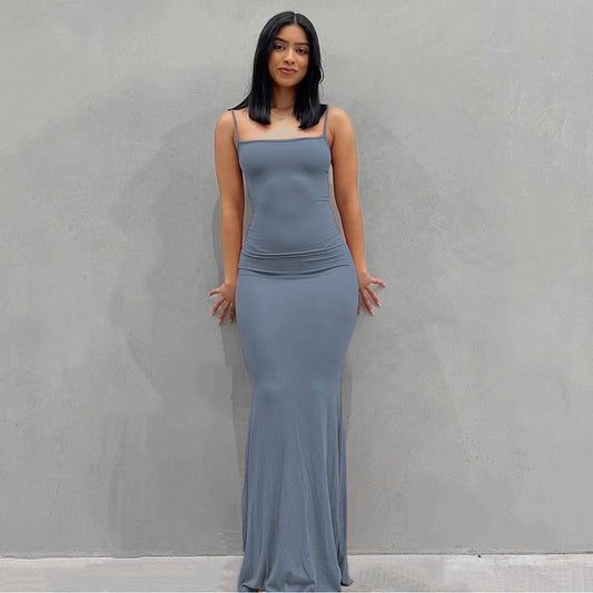 Satin non slip sleeveless backless long skirt