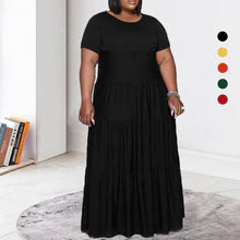 Plus Size Ruffle Round Neck Ruched Maxi Dress